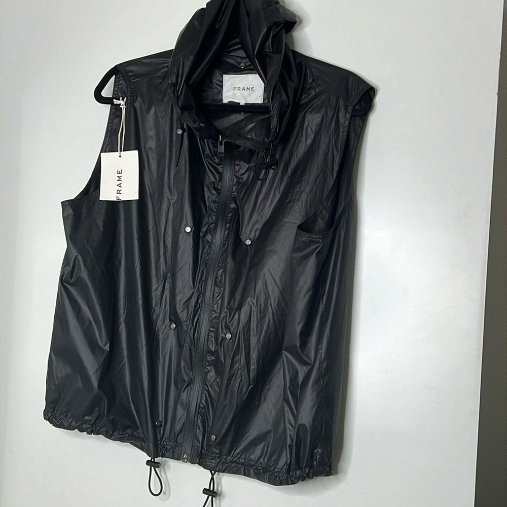 Frame Size L Sherpa Mix Anorak Lightweight Nylon Zip Hood Vest - NWT